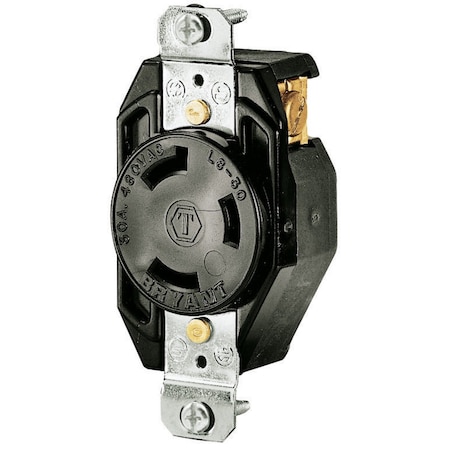Bryant Locking Receptacle, L8-30R, 30 A, 480V AC, 2 Pole, Flush Mount, Screw Terminals, White 70830FR